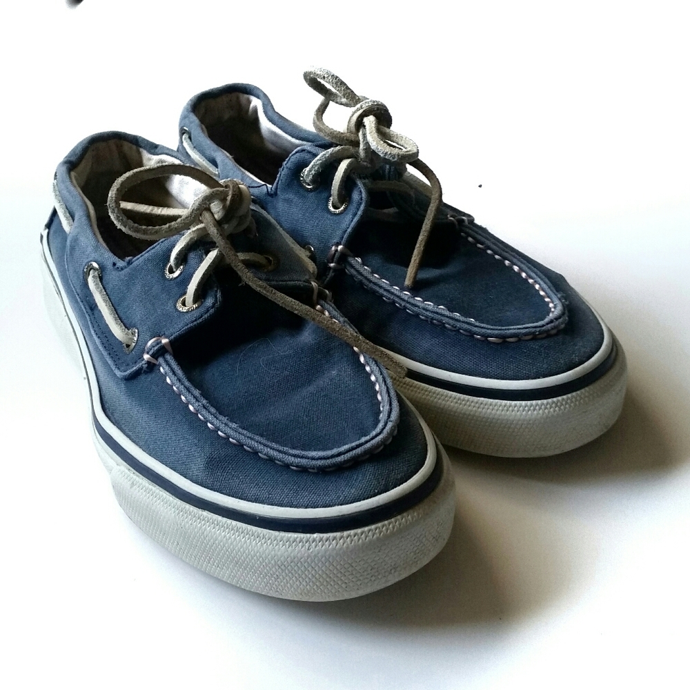 Sperry Boat Shoes Canvas Blue and White